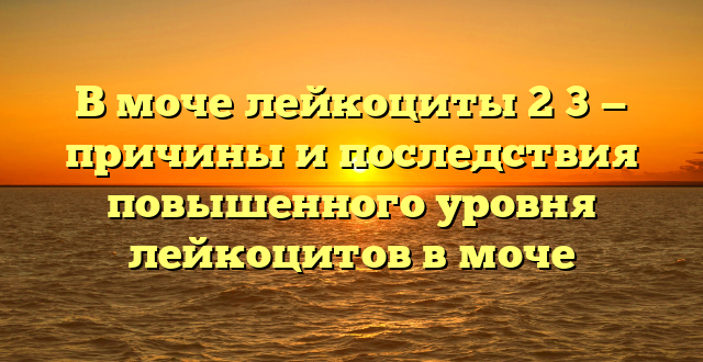 В моче лейкоциты 2 3 — причины и последствия повышенного уровня лейкоцитов в моче