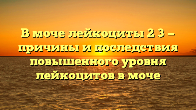 В моче лейкоциты 2 3 — причины и последствия повышенного уровня лейкоцитов в моче