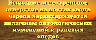 Выходное огнестрельное отверстие на костях свода черепа характеризуется наличием патологических изменений и раневых следов