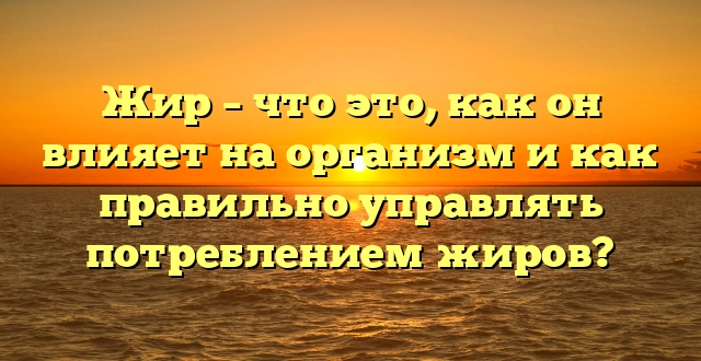 Жир – что это, как он влияет на организм и как правильно управлять потреблением жиров?