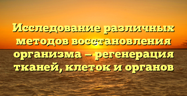 Исследование различных методов восстановления организма — регенерация тканей, клеток и органов