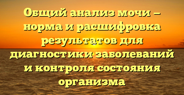 Общий анализ мочи — норма и расшифровка результатов для диагностики заболеваний и контроля состояния организма