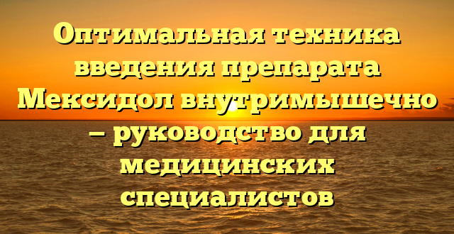 Оптимальная техника введения препарата Мексидол внутримышечно — руководство для медицинских специалистов