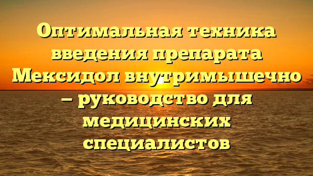 Оптимальная техника введения препарата Мексидол внутримышечно — руководство для медицинских специалистов