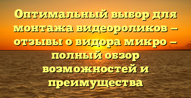 Оптимальный выбор для монтажа видеороликов — отзывы о видора микро — полный обзор возможностей и преимущества