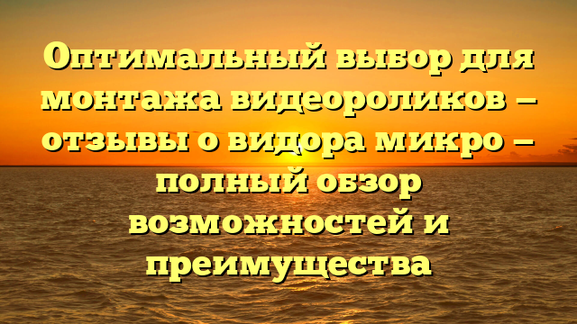 Оптимальный выбор для монтажа видеороликов — отзывы о видора микро — полный обзор возможностей и преимущества