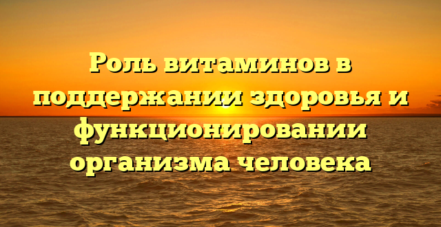 Роль витаминов в поддержании здоровья и функционировании организма человека