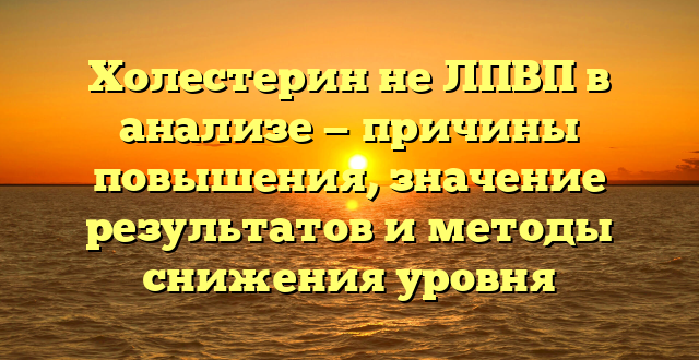 Холестерин не ЛПВП в анализе — причины повышения, значение результатов и методы снижения уровня